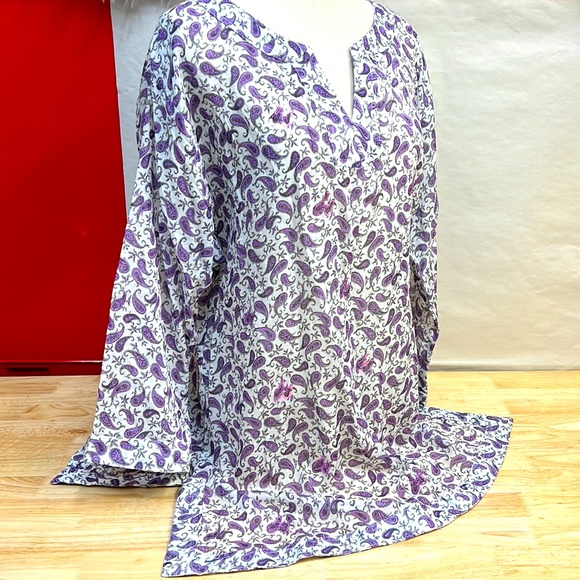 Uniti Casual Tops - UNITI CASUALS PURPLE PAISLEY SEQUINS COTTON PULLOVER NWT XL